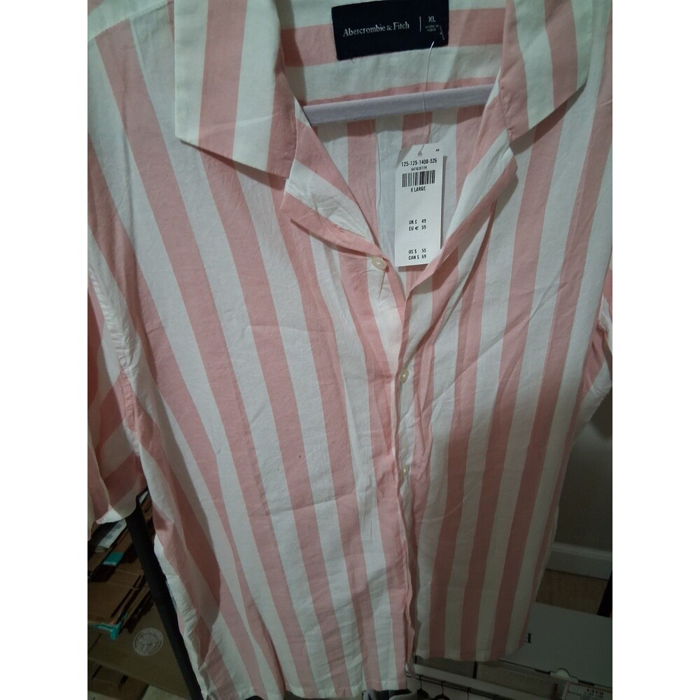 Abercrombie & Fitch Men’s Button-Up Shirt Pink/White Striped Point Collar XL
